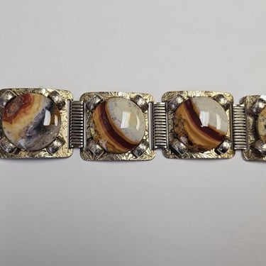 Vintage Panel Bracelet, Swirl Cabochon Bracelet, 60s Panel Bracelet, Collectors Panel Bracelet, Retro Marble Bracelet 