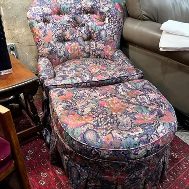 Paisley chair and ottoman situation Chair is 28” x 28” x 32” x 32.5” seat height 17” Call 202-941-8802 to purchase