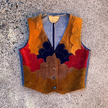 70s handmade patchwork leather vest 