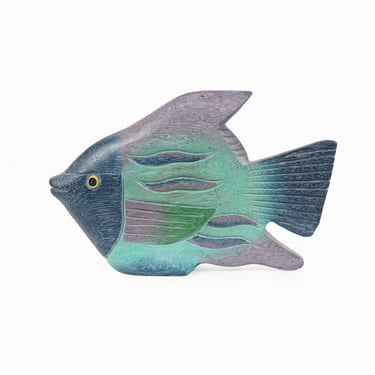 Vintage Decorative Wooden Fish Blue Green Figurine Sculpture 