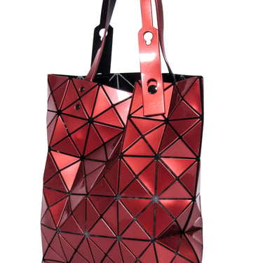 Issey Miyake - Red Metallic Geometric Paneled &quot;Lucent&quot; Tote Bag