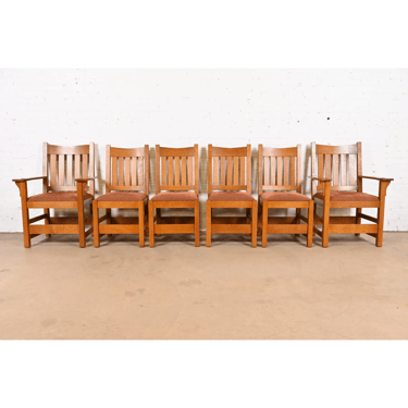 Stickley Mission Oak Arts & Crafts Dining Chairs, Set of Six