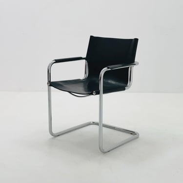 Mid century armchair by Matteo Grassi Model visitor black leather Italy 1980s 