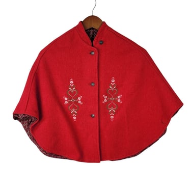 Vintage Wool Cape Girls 3T 4T 5 6 8 Bavaria Austrian Red Embroidered Coat Winter 