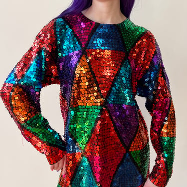 80’s Rainbow Sequin Beaded Triangle Sweater Dress