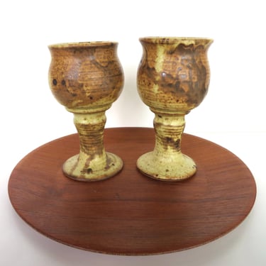 Set of 2 Vintage Hand Thrown Studio Pottery Goblets 