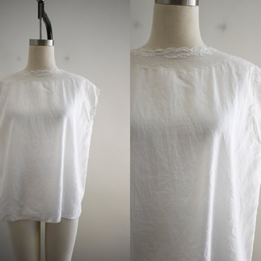 1980s White Linen Cutwork Blouse 