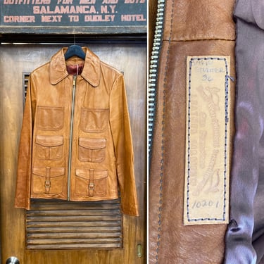 Vintage 1970’s EWMI “East West Musical Instruments” Hippie Rocker Six-Pocket Leather Jacket, Barnstormer, 70’s Vintage Clothing 
