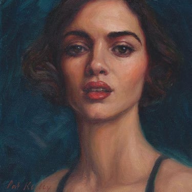 Midnight Blues - Large Fine Art Print from Original Contemporary Oil Portrait by Pat Kelley. Modern Female Art with a Vintage Vibe 