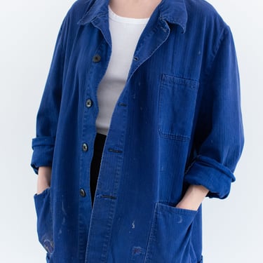 Vintage Klein Blue Chore Jacket | Unisex Herringbone Twill Cotton Utility Work Coat | L | FJ061 