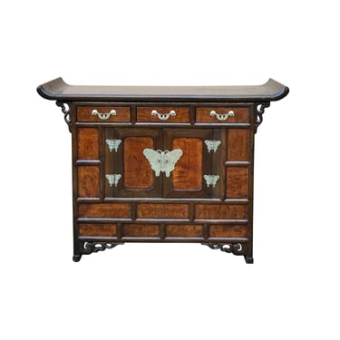 Oriental Two Brown Tone Butterflies Hardware End Table Nightstand GB120E 