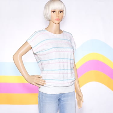 Vintage 1980s Pastel Short Sleeved Sweater | Small 