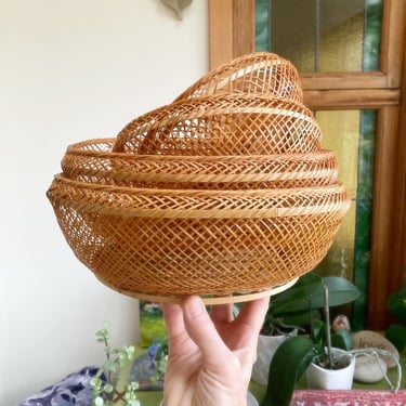vintage rattan wicker nesting baskets set of 4 - photo prop 