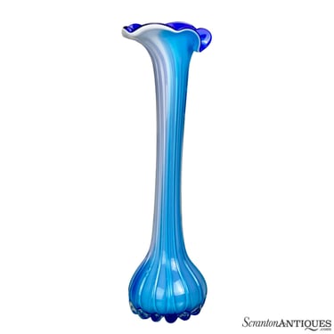 Vintage Italian Empoli Blue Stretch Art Glass Blown Vase