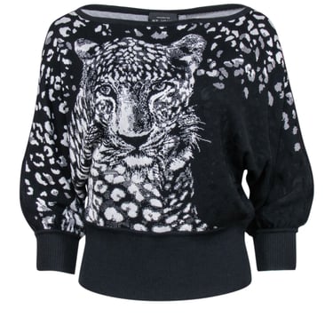 St. John - Black w/ White Leopard Face & Print Knit Top Sz S