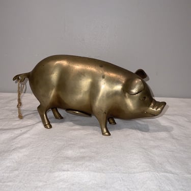 Vintage Cast Brass Pig Coin Bank, man cave decor, gifts for kids, nursery decor, piggy bank, souvenir piggy banks 