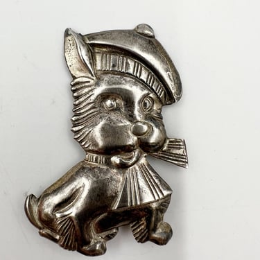 Vintage 1940s Sterling Silver Scotty Dog Brooch | Silver Dog Pin in a Tam O Shanter 