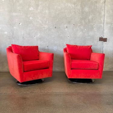 Pair of Post Modern Tomato Red Velour Chairs