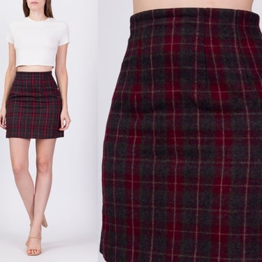 Vintage Plaid Mini Pencil Skirt - Small, 25.5" | 90s Y2K High Waist Fitted Preppy Schoolgirl Miniskirt 