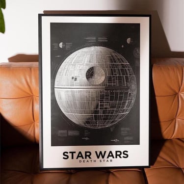 Galactic Empire Death Star Blueprint Schematic: Star Wars Sci-Fi Wall Art for Home & Office Decor 