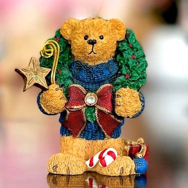 VINTAGE: Bear Ornament - Christmas Bear with Reef - Teddy Bear - Ornament - Christmas Ornament - Holiday - Xmas 