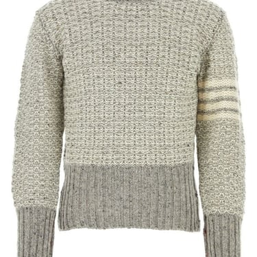 Thom Browne Man Melange Grey Wool Blend Sweater