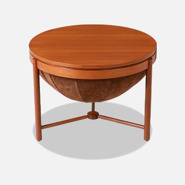 Rastad & Relling Teak & Leather Side or Sewing Table for Rasmus Solberg