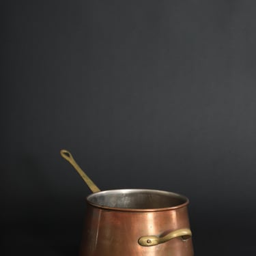 Antique Vintage solid copper sauce pan 