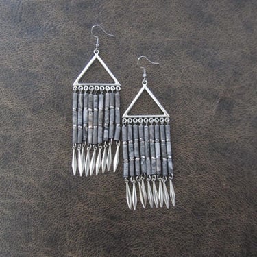 Marble stone and silver chandelier earrings 2 