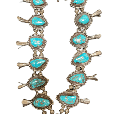 Morenci Mine Mid 20th Century Turquoise Squash Blossom Necklace