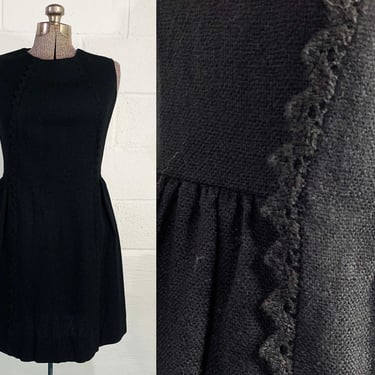 Vintage Carol Rodgers Dress Black Wool Skater 1960s 60s Sleeveless Boho Party Cocktail Goth Vamp New Year's Eve Small XS 