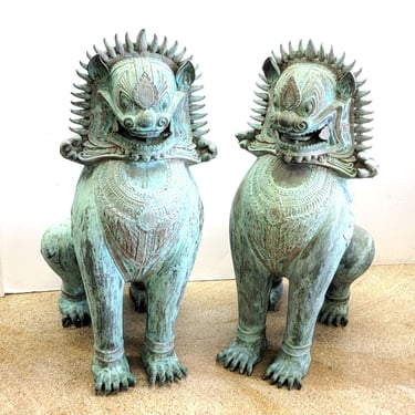 Large Bronze Khmar Empire Foo Dog Lion Statures 