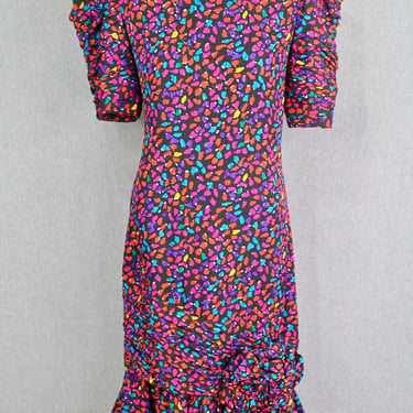 1980s - Rickie Freeman for Teri Jon - 100% Silk - Multi Color - Drop Waist Dress - Size 8 