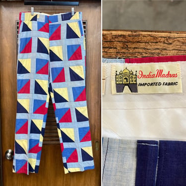 Vintage 1960’s Indian Madras Mod Ivy League Nautical Cotton Pants, w34, 60’s Trousers, Vintage Clothing 