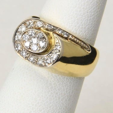 Vintage 14K Yellow Gold & White Diamond Modernist Ring Size 4.5 Unique Abstract 