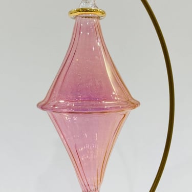 Blown Glass Ornament | Bi-Cone Wavy Pink