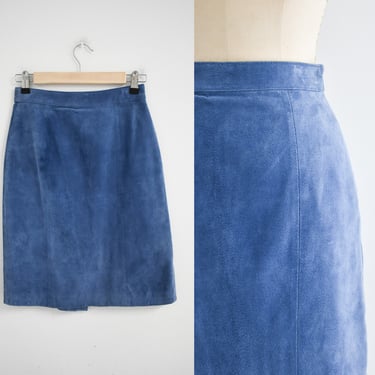 1980s Light Blue Suede Pencil Skirt 