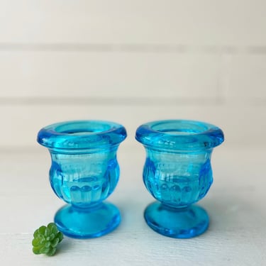 Vintage Blue Glass Votive Holder, Candle Holder, Matchstick Holder // Blue Glass Collector // Perfect Gift 
