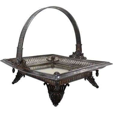 1880's Antique American Victorian Silverplate and Mirror Square Bride's Basket 