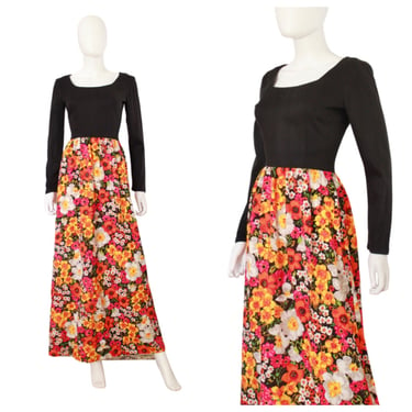 1960s Psychedelic Daisy Print Maxi Dress - 1960s Psychedelic Dress - 1960s Maxi Dress - Vintage Psychedelic Print Dress | Size Small 