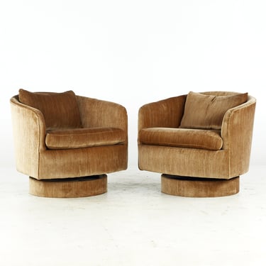 Milo Baughman for Thayer Coggin Barrel Swivel Tilt Lounge Chairs - Pair - mcm 