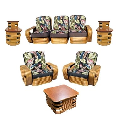 Restored Six-Strand Square Pretzel Stacked Rattan Lounge Sofa Livingroom Set 