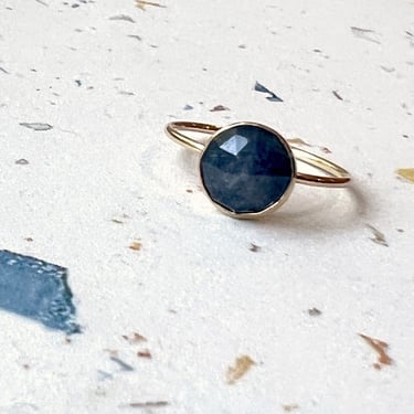 Natural Blue Sapphire Rose Cut Stacker Ring in 14k goldfill 