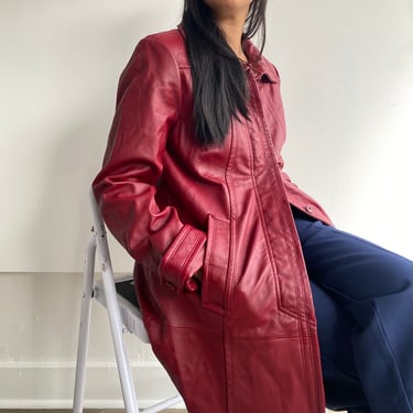 vintage red leather coat with removable lining 