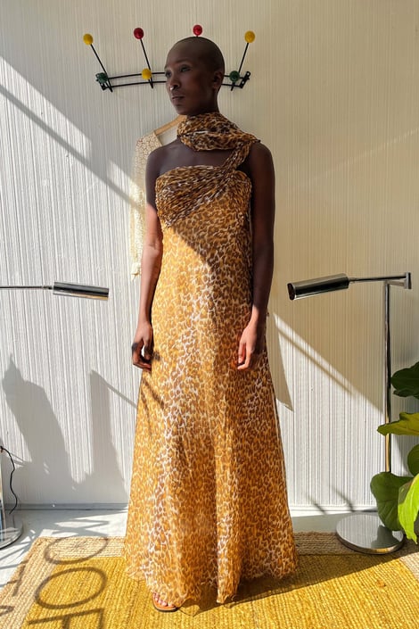 Vicky Tiel Couture for Neiman Marcus Leopard Print Silk Gown Moore Vintage Archive Philadelphia PA