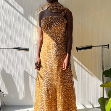 Vicky Tiel Couture for Neiman Marcus Leopard Print Silk Gown 
