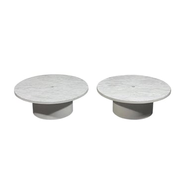 Pair of Minimalist Veined Marble Indoor/Outdoor Coffee Tables