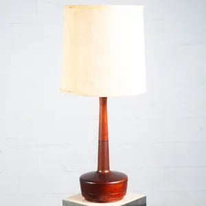 Mid Century Danish Modern Table Lamp Solid Teak Tall Light Sculptural Round Mcm