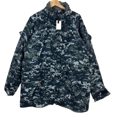 New USN Navy Blue Camo Gore Tex Working Parka Jacket Large 