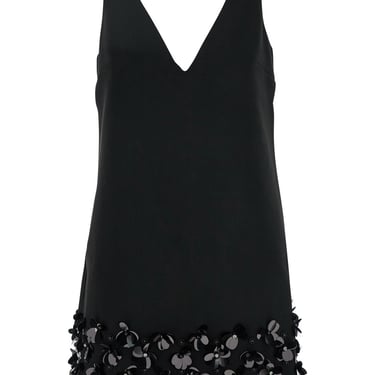 Self-Portrait Black Sequin Mini Dress With V Neck In Tech Fabric Woman